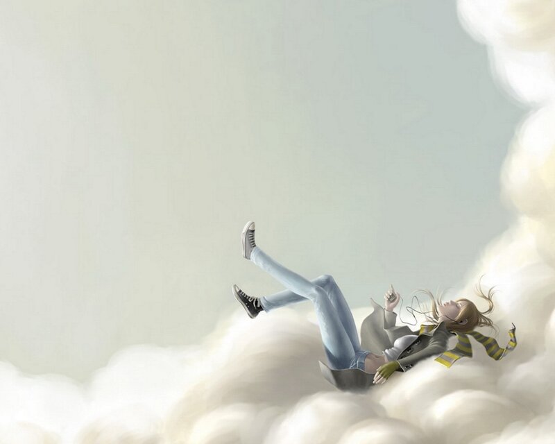 person floating on a cloud