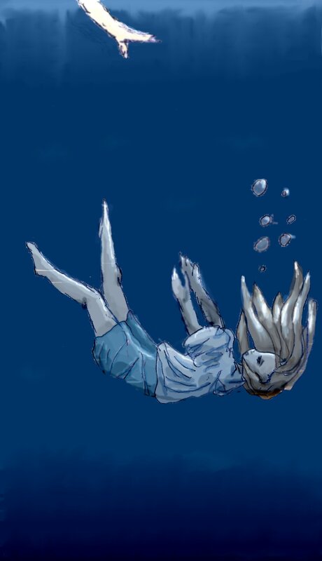person floating underwater