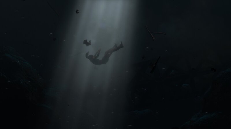 Person Floating Underwater — Black, Dramatic, 3d Render