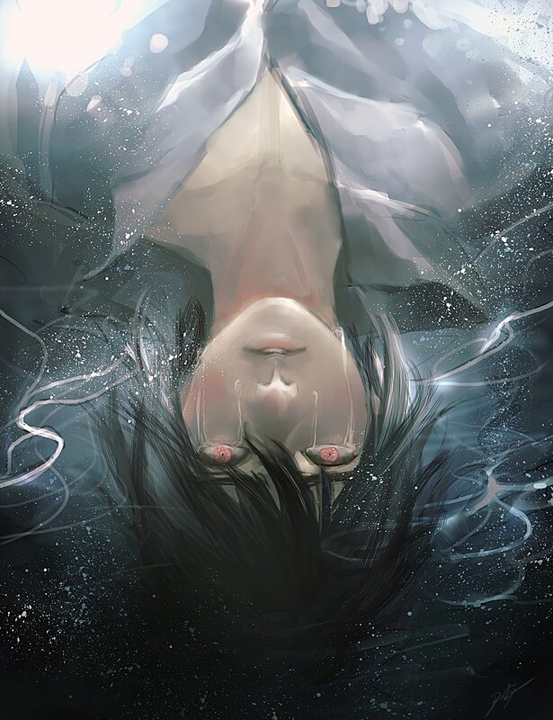 Person Floating Underwater — Black, Dramatic