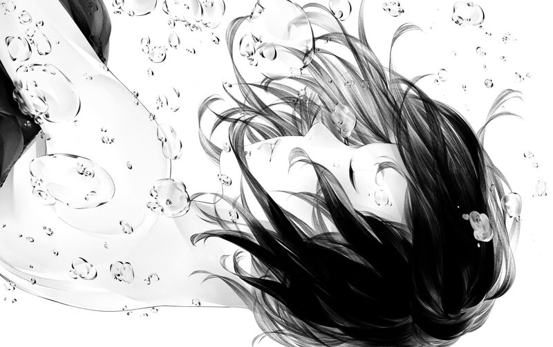Person Floating Underwater — Black, Serene