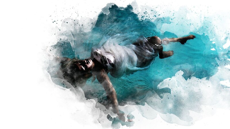 Person Floating Underwater — Blue, Dramatic, Digital Art