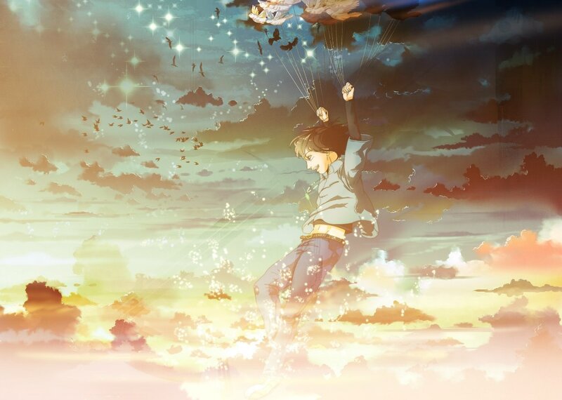Person Floating with Balloons