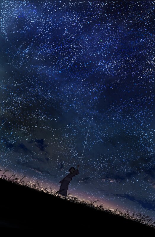 Person Flying Kite — Blue, Serene, Night