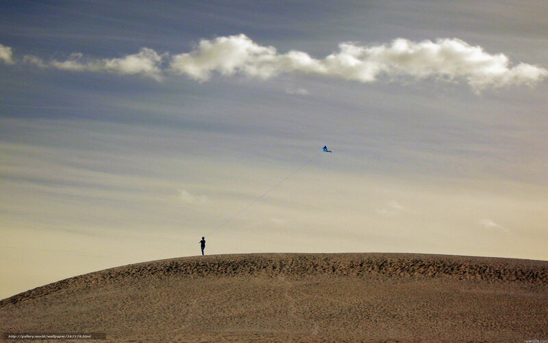 Person flying kite on dune