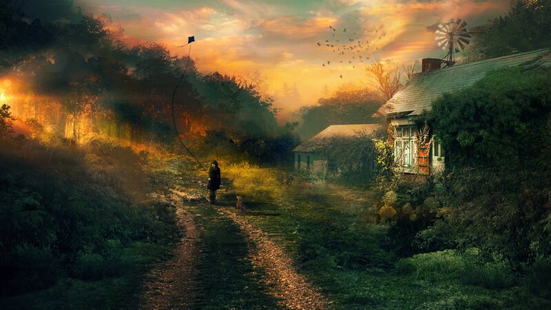 Person Flying Kite — Orange, Dramatic, Sunset