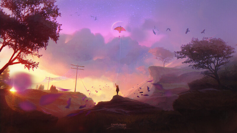 Person Flying Kite — Purple
