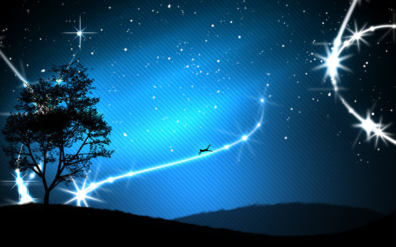 person flying on a star trail
