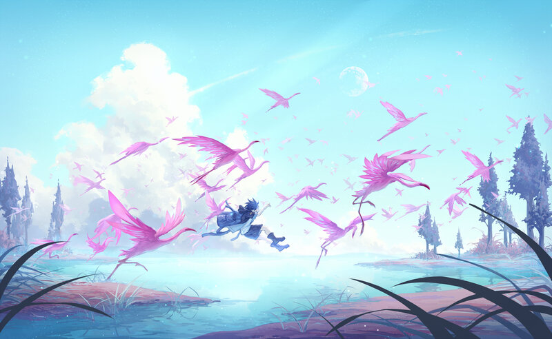 Person Flying with Birds