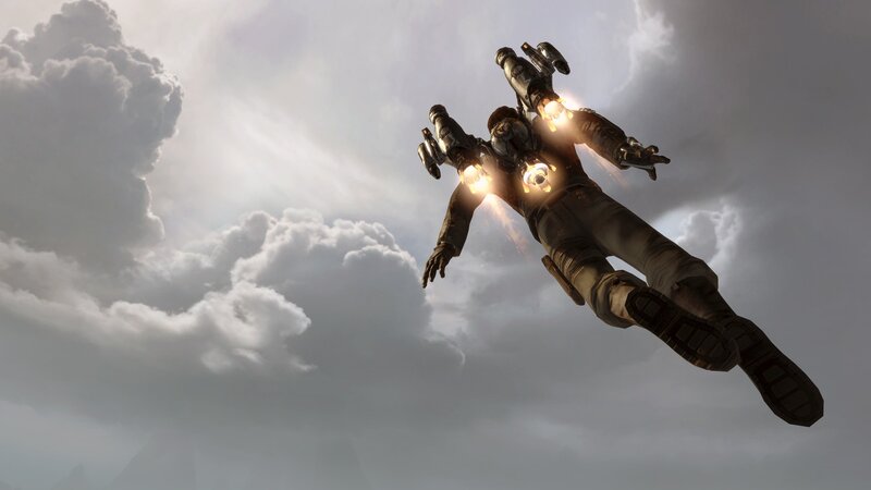 person flying with jetpack