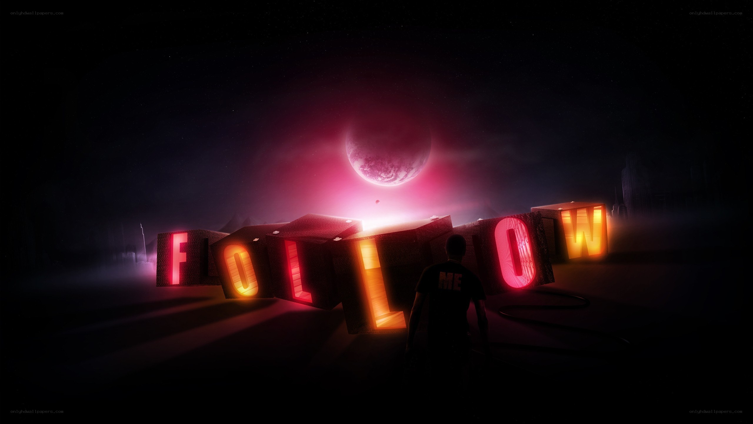 person following glowing letters