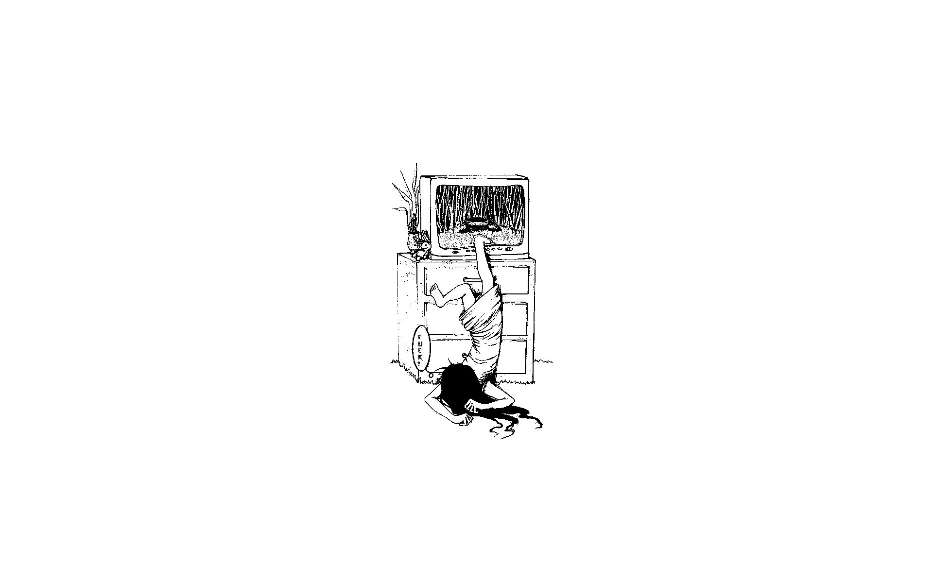person hanging from TV