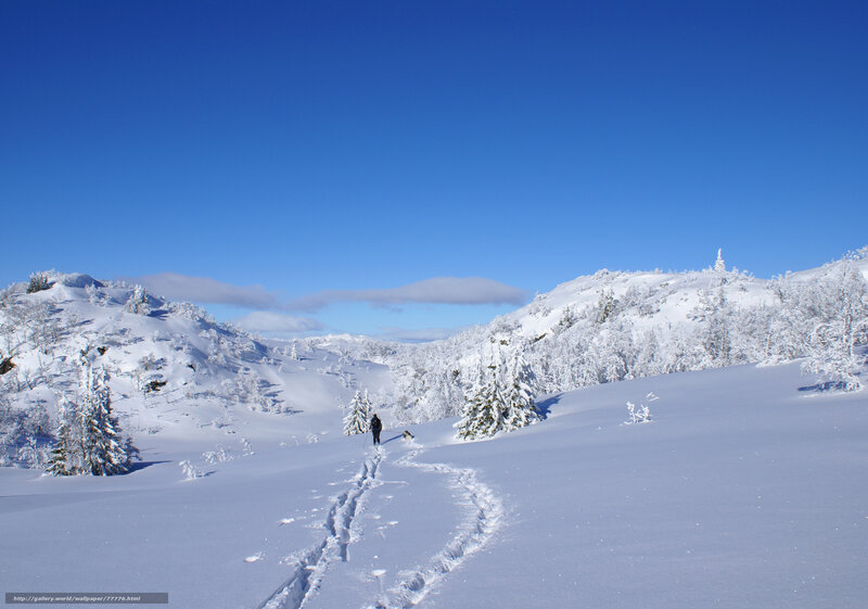 person hiking in snowy landscape
