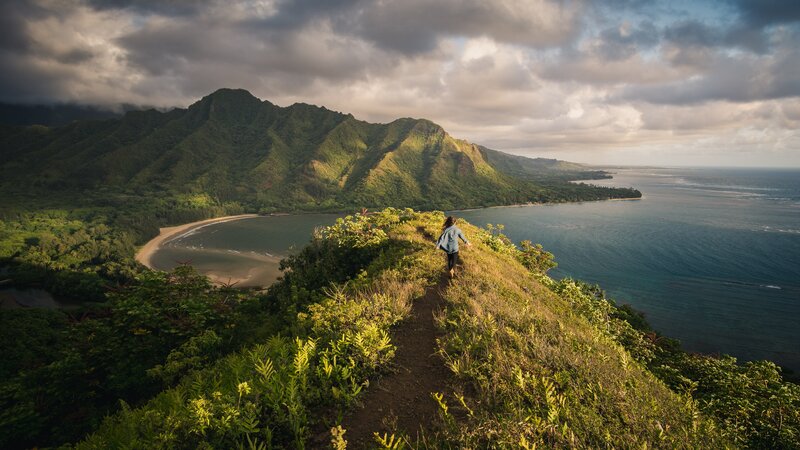 Person Hiking on Ridge
