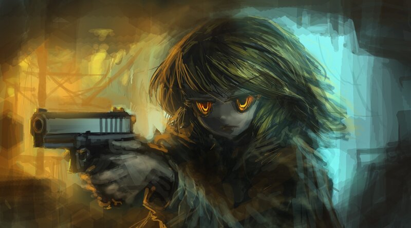 Person Holding a Gun — Yellow, Dramatic