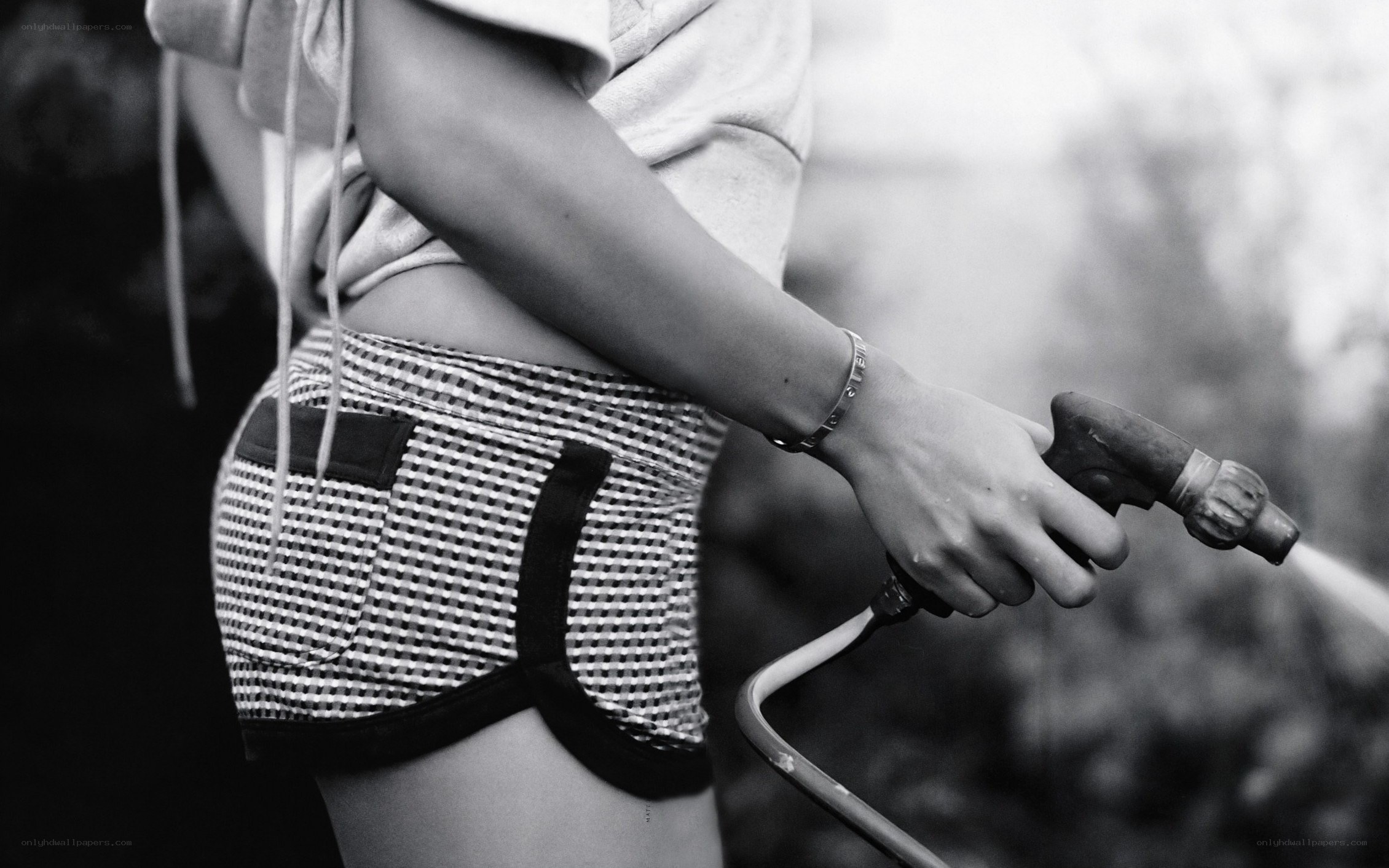 person holding a hose