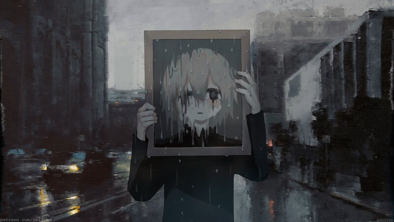 Person Holding a Painting — Gray
