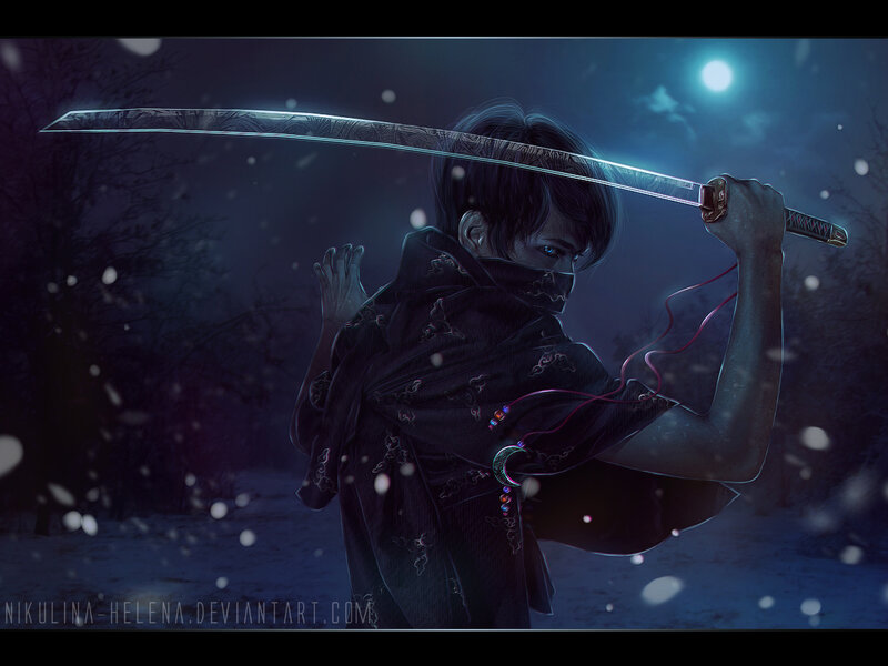 Person Holding a Sword — Blue, Dramatic