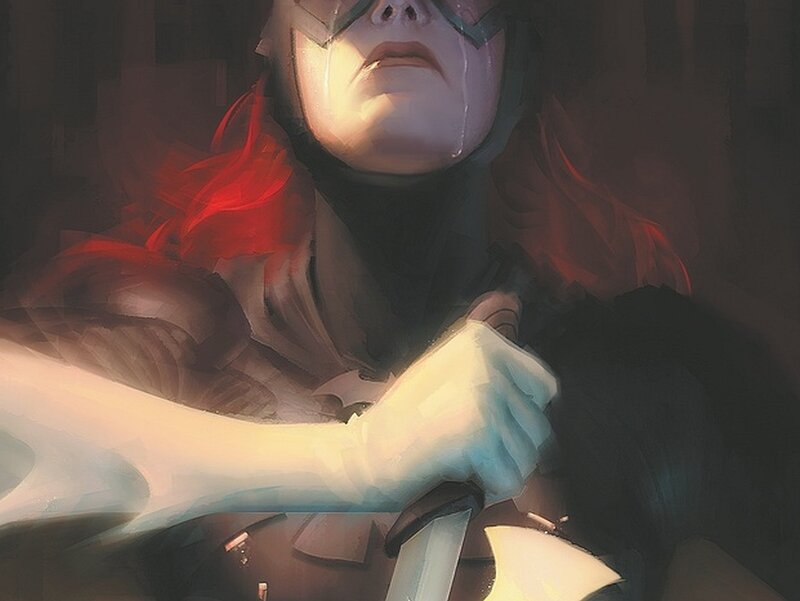 Person Holding a Sword — Red, Dramatic