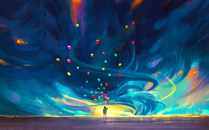 Person Holding Balloons — Blue