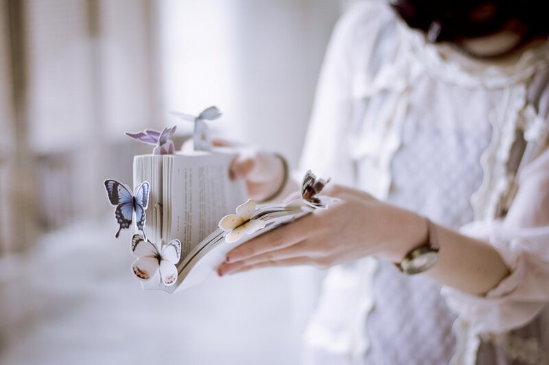 Person Holding Book with Butterflies