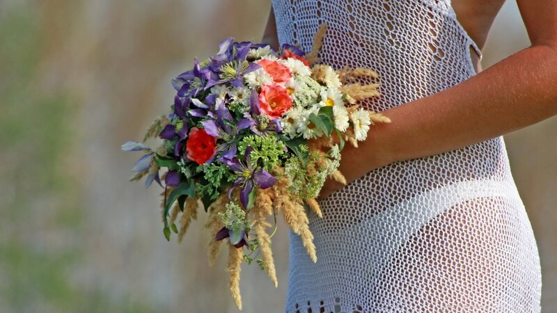 Person Holding Bouquet — White, Serene