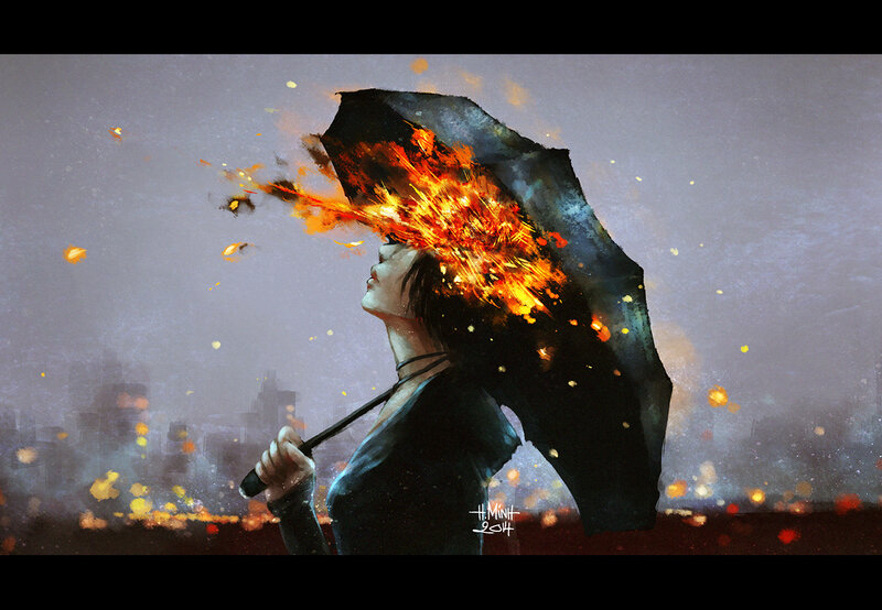 Person Holding Burning Umbrella — Black