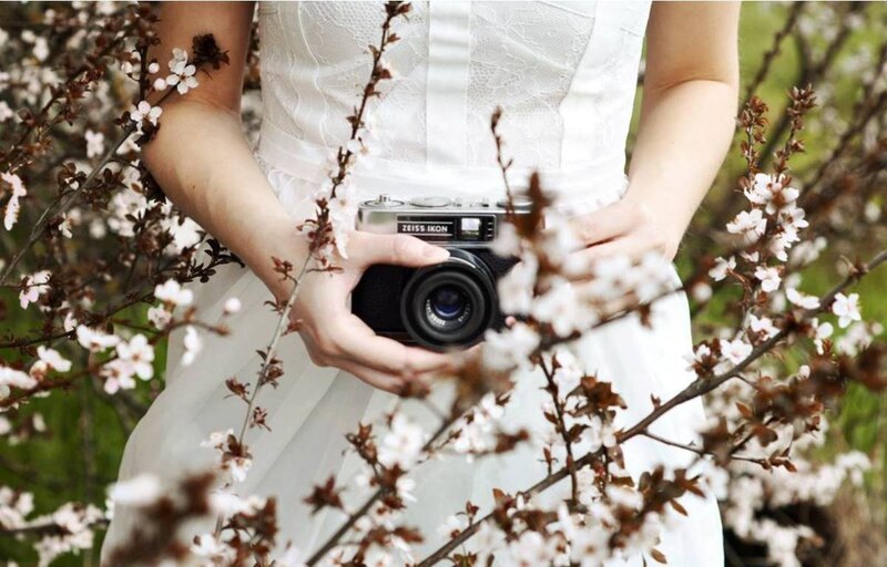 Person Holding Camera — White