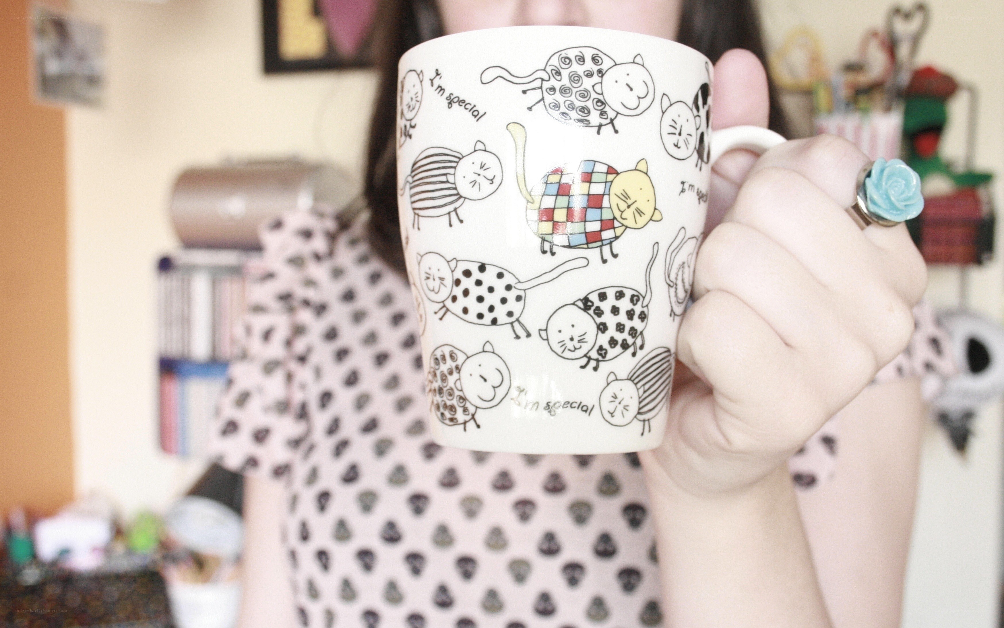 person holding cat mug