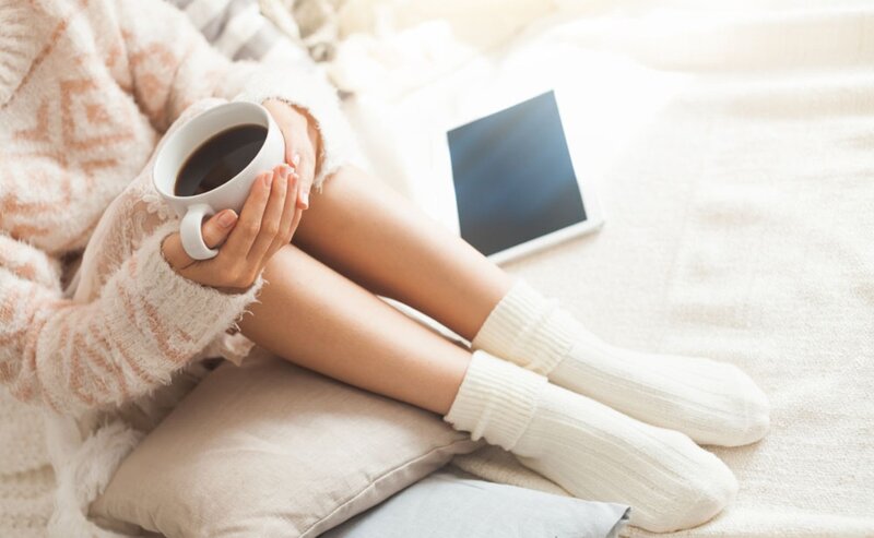 Person Holding Coffee Cup — White, Relaxed