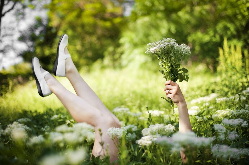 Person Holding Flowers — Green, Serene