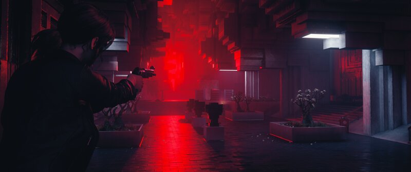 Person Holding Gun — Red, Tense, Dramatic