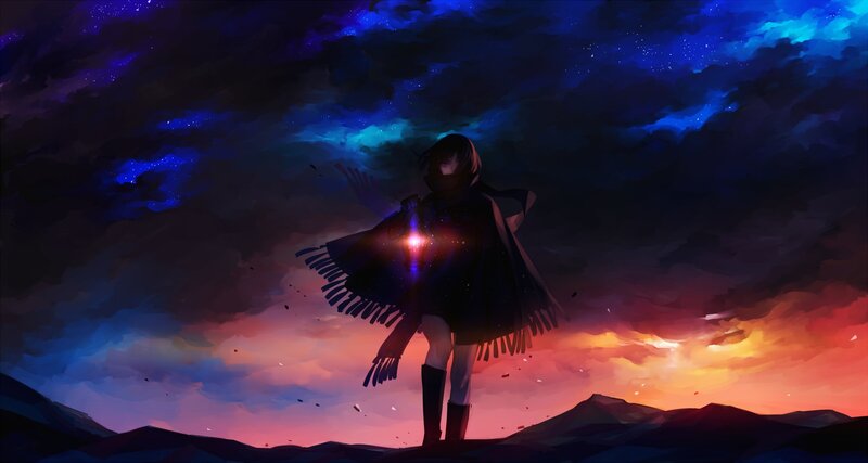Person Holding Lantern — Blue, Dramatic