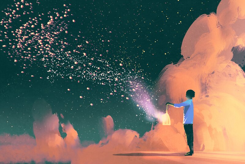 Person Holding Lantern — Orange