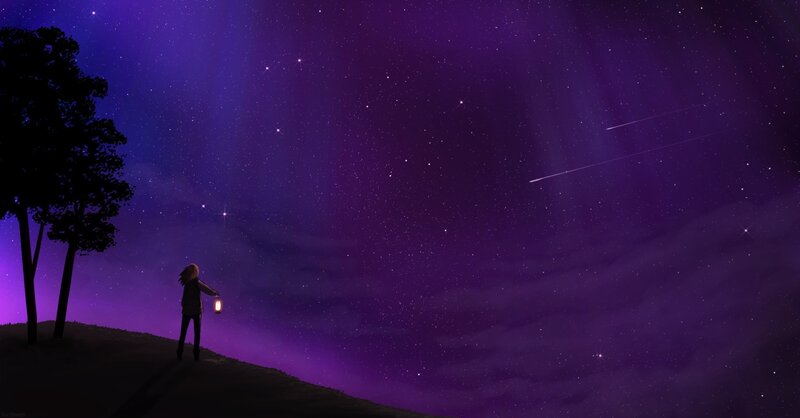 Person Holding Lantern — Purple