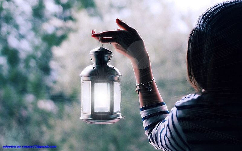 Person Holding Lantern — White, Serene