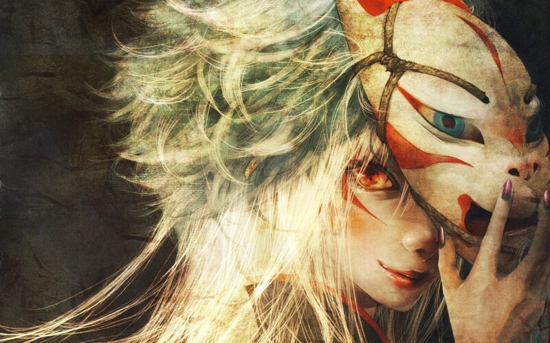 Person Holding Mask — White, Dramatic, Anime