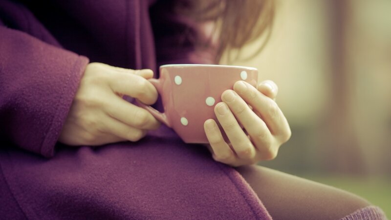 Person Holding Mug — Purple, Calm