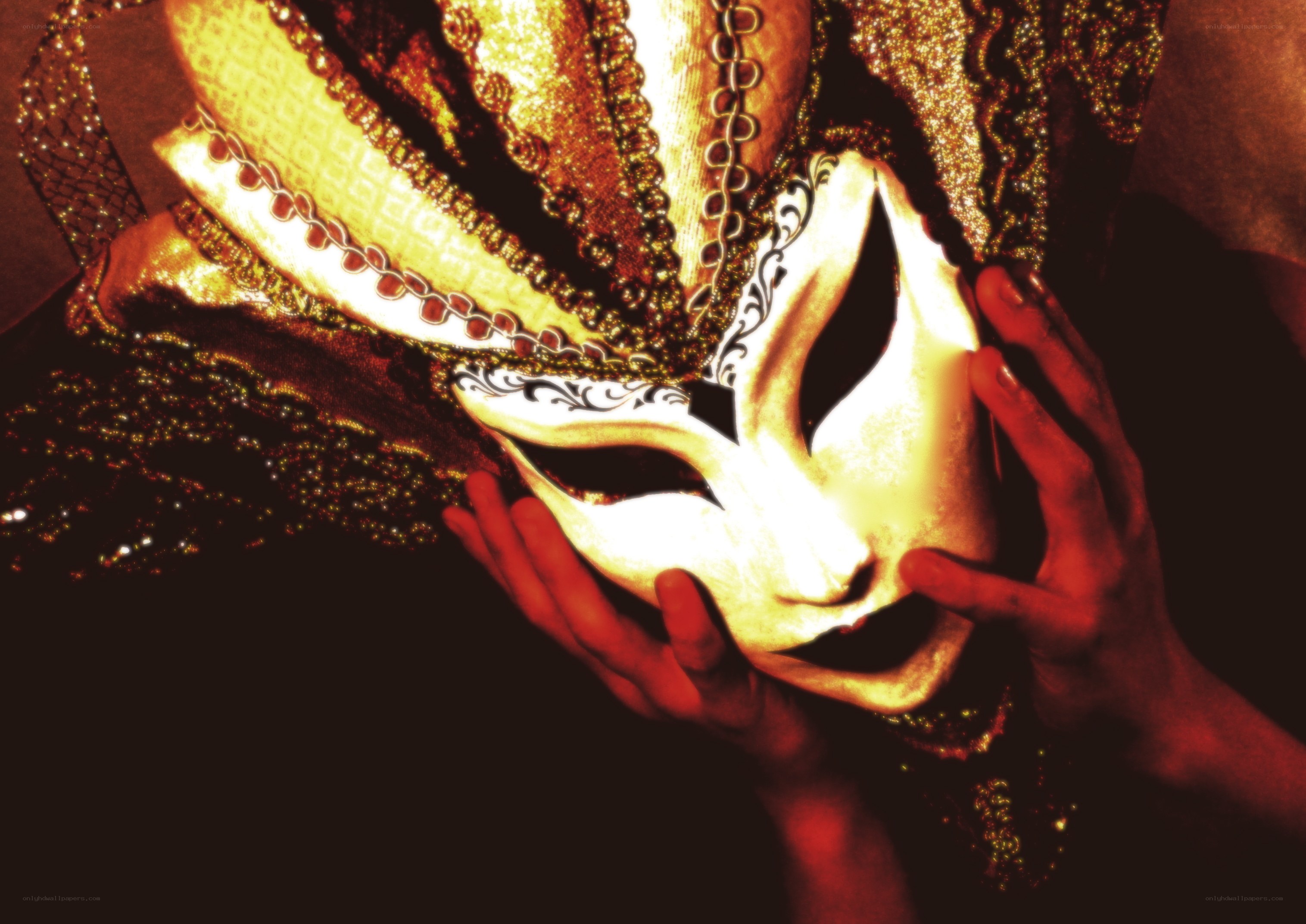 person holding ornate mask