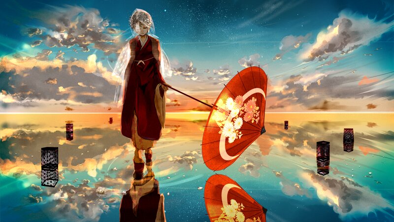 Person Holding Parasol — Blue
