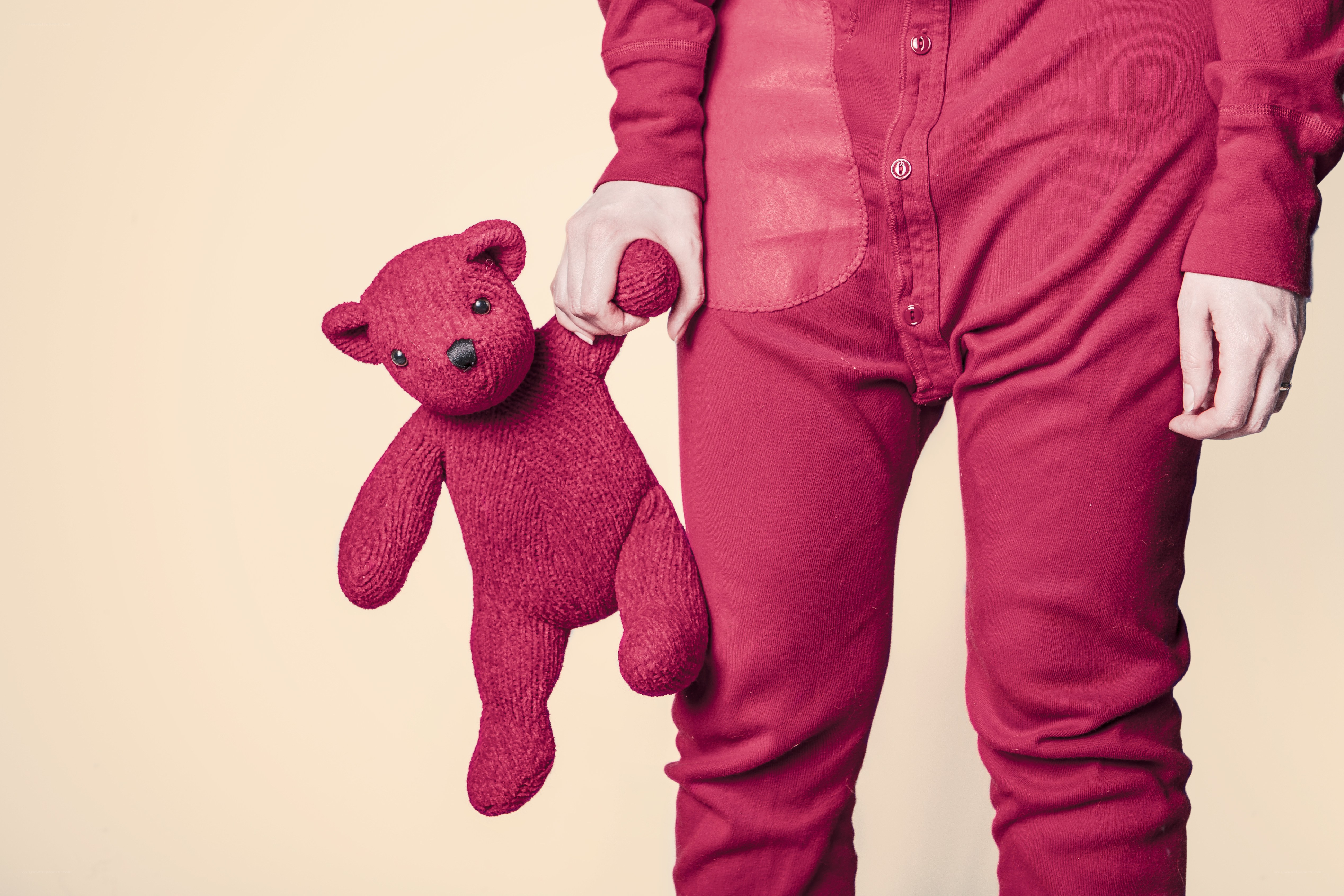 person holding red teddy bear