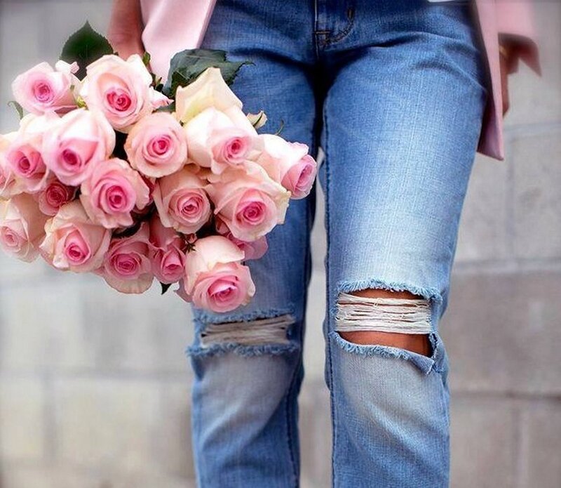 Person Holding Roses — Blue