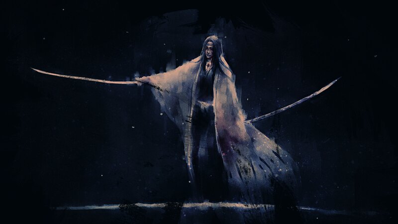 Person Holding Two Swords — Black