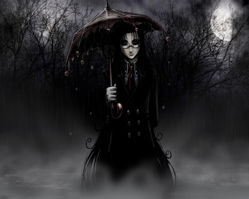 Person Holding Umbrella — Black, Dark