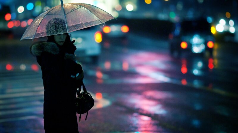 Person Holding Umbrella — Blue, Dramatic, Night