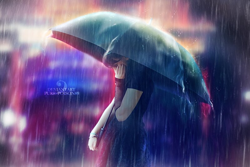 Person Holding Umbrella — Blue, Dramatic