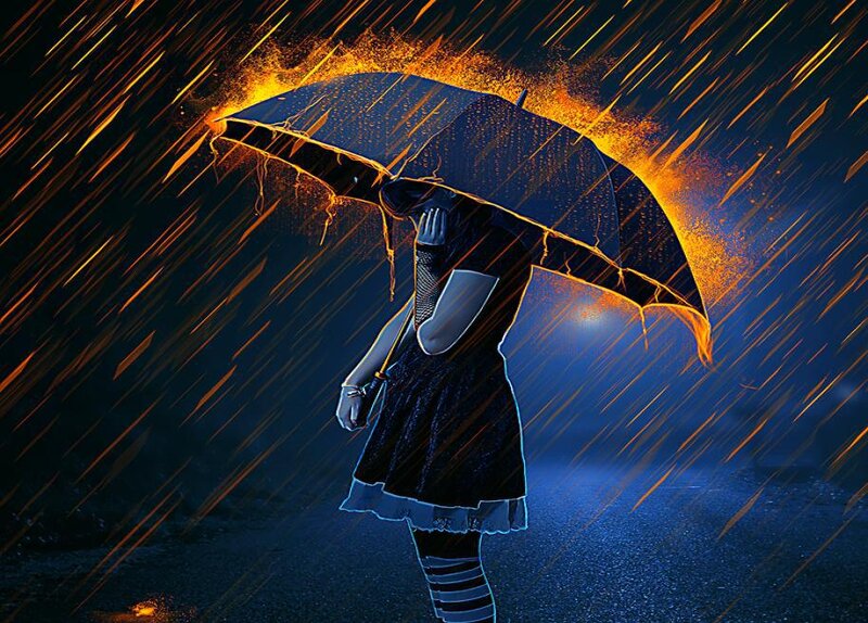 Person Holding Umbrella — Blue