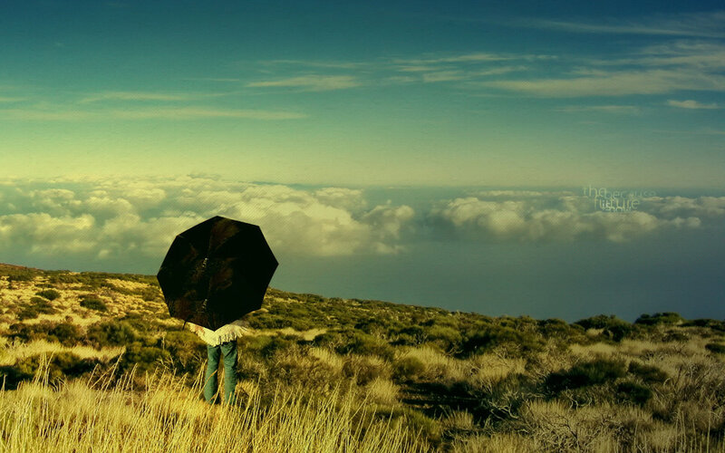 Person Holding Umbrella — Green