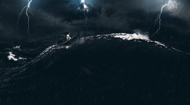 Person in a Boat — Black, Dramatic, Night