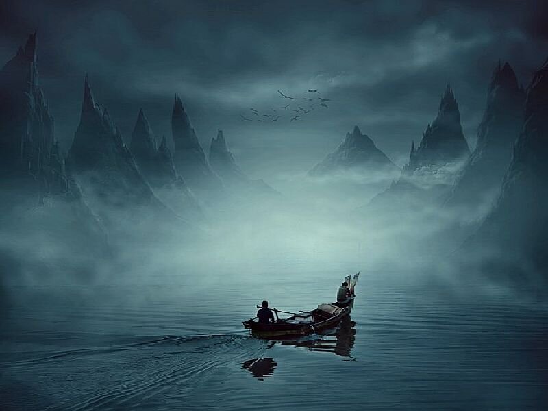 Person in a Boat — Blue, Dramatic, Night